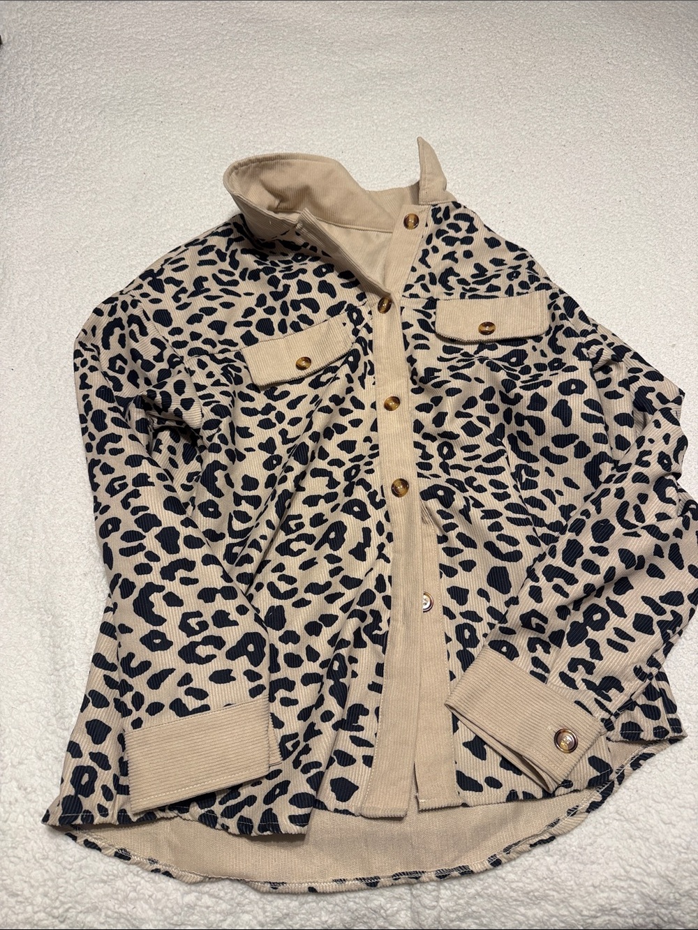 Girls' Beige Leopard Print Button-Up Jacket